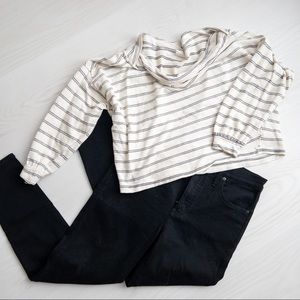 Wide Neck Boxy Striped Cream Top